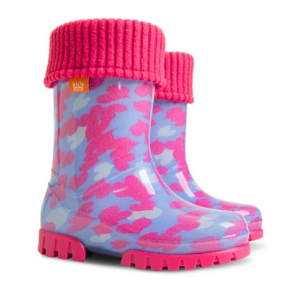 Demar TWISTER LUX PRINT 0039 C srdíčka Dětské zateplené holínky 28-29 0039C_28-29