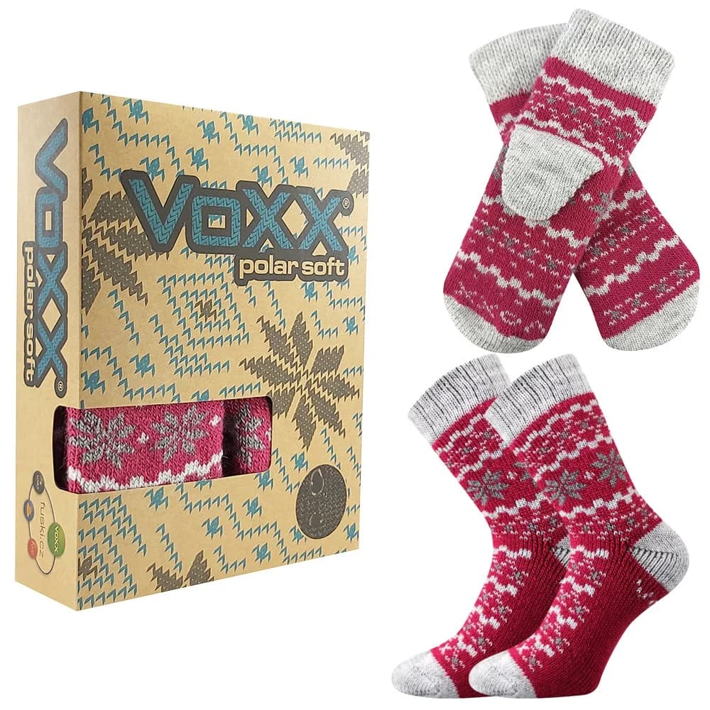 VOXX Sada zimních ponožek a pletených palčáků TRONDELAG SET s ionty stříbra MAGENTA