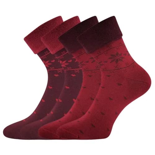 LONKA Ponožky dámské celofroté FROTANA s norským vzorem RED WINE (vínová/tmavě červená) (2 páry)