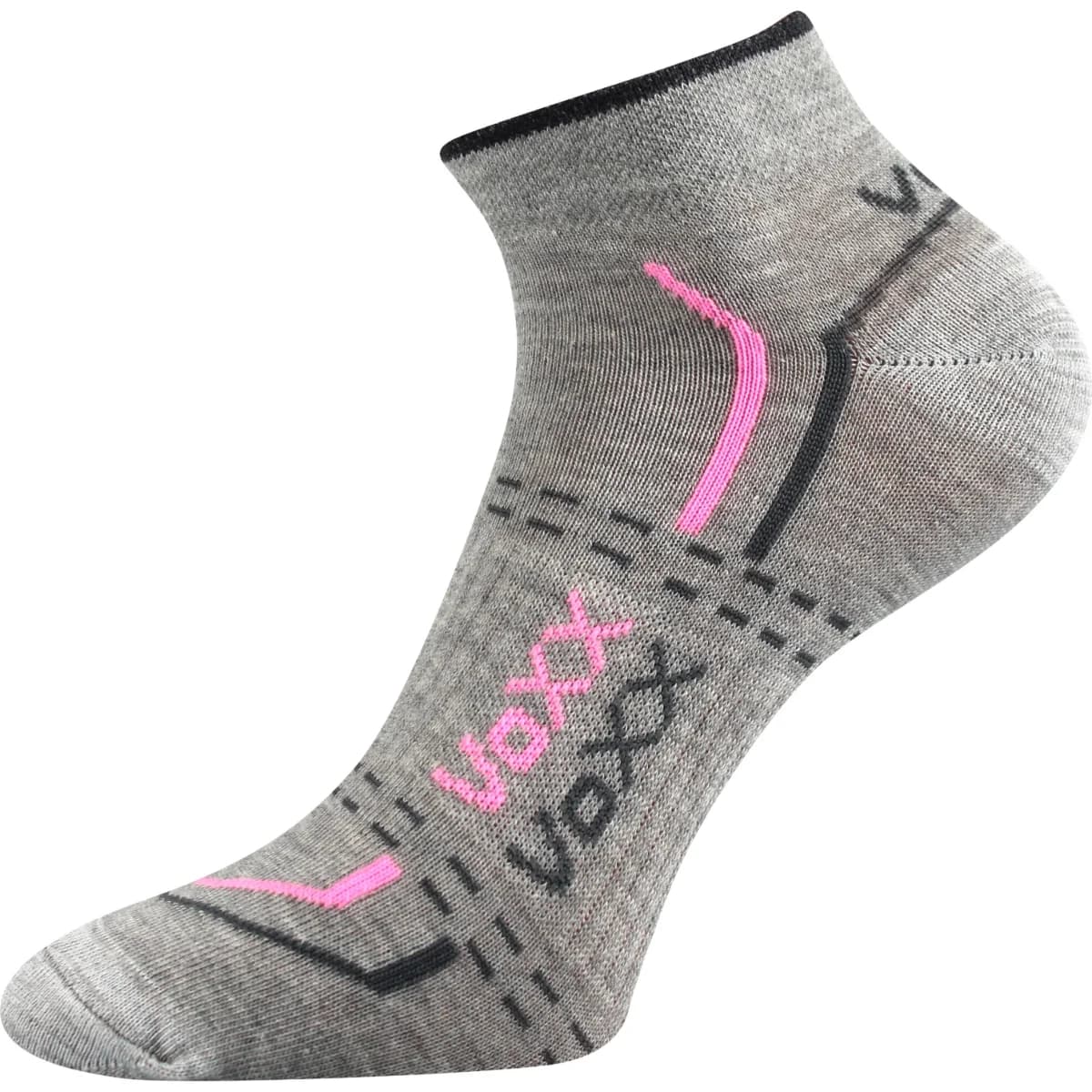 VOXX Ponožky krátké slabé REX 11 bavlněné SVĚTLE ŠEDÉ MELÉ s růžovou (3 páry)