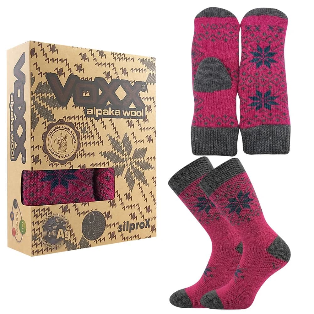 VOXX Sada zimních ponožek a pletených palčáků ALTA SET z merino vlny a alpaky MAGENTA 35-38 118280