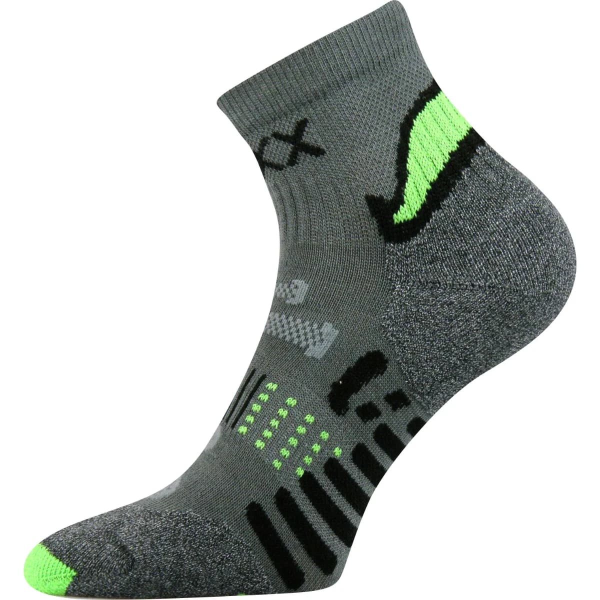 VOXX Ponožky sportovní s ionty stříbra INTEGRA anatomicky tvarované ŠEDÉ S NEON ZELENOU